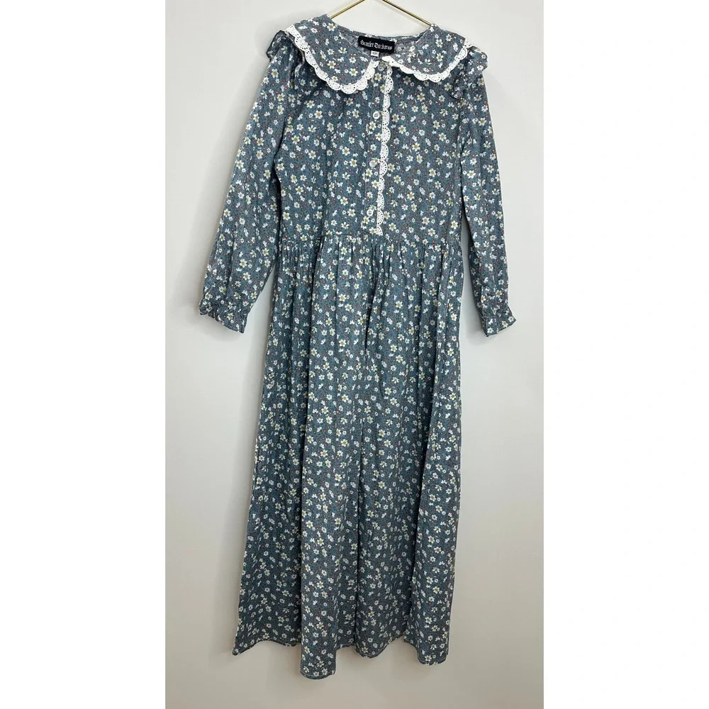 Scarlet Darkness Girls Colonial Prairie Cottagecore Dress Floral Pioneer Sz 10Y - Picture 12 of 12